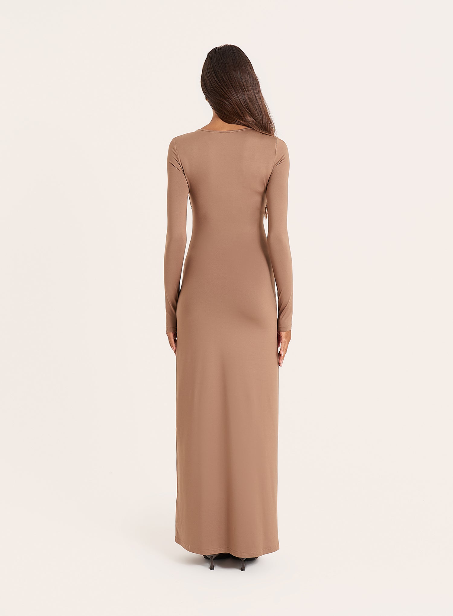 Mocha Hardware Ruched Detail Maxi Dress